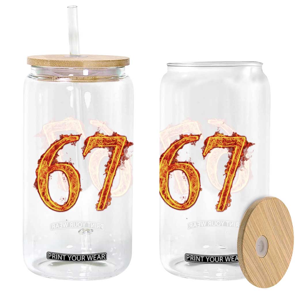 Fire Flame Number 67 Glass Can Funny Six Seven Gen Alpha Slang Meme Sports Team Jersey TS10 Print Your Wear