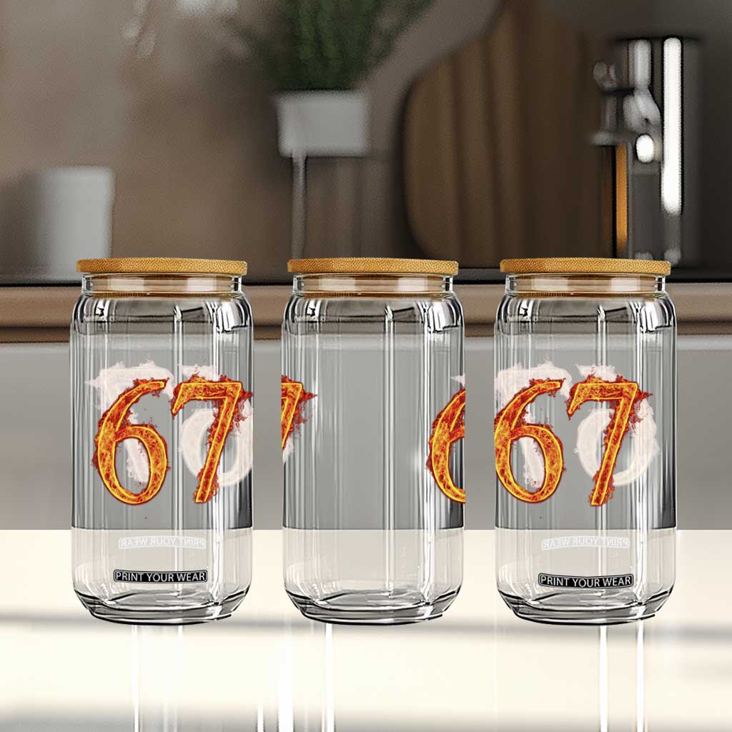 Fire Flame Number 67 Glass Can Funny Six Seven Gen Alpha Slang Meme Sports Team Jersey TS10 Print Your Wear