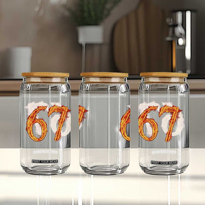 Fire Flame Number 67 Glass Can Funny Six Seven Gen Alpha Slang Meme Sports Team Jersey TS10 Print Your Wear