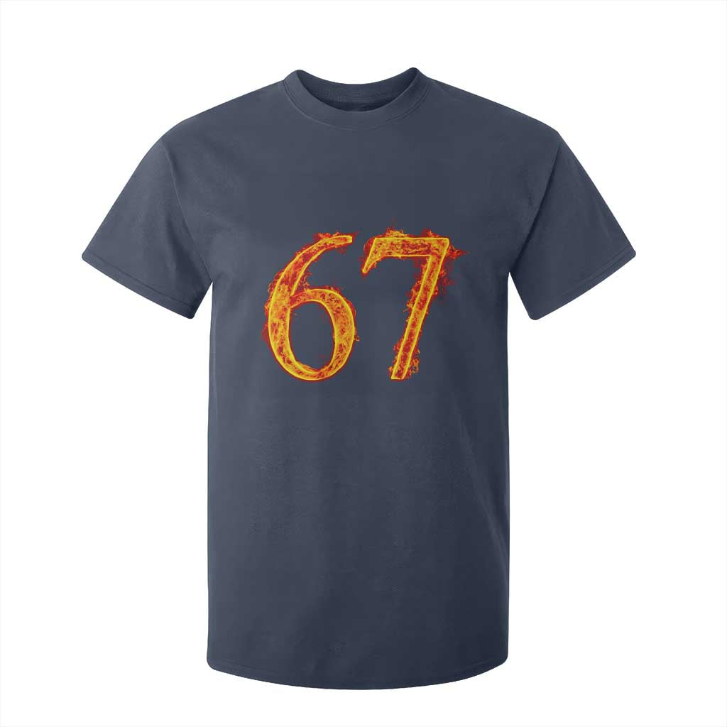 Fire Flame Number 67 T Shirt For Kid Funny Six Seven Gen Alpha Slang Meme Sports Team Jersey TS10 Navy Print Your Wear