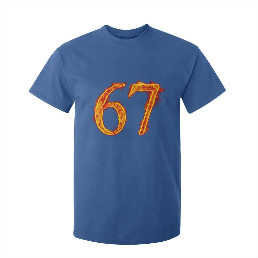 Fire Flame Number 67 T Shirt For Kid Funny Six Seven Gen Alpha Slang Meme Sports Team Jersey TS10 Royal Blue Print Your Wear