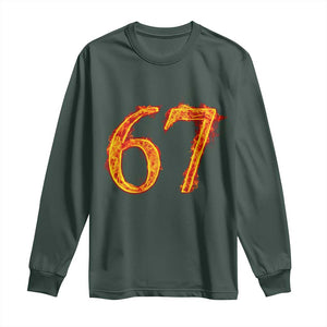 Fire Flame Number 67 Long Sleeve Shirt Funny Six Seven Gen Alpha Slang Meme Sports Team Jersey TS10 Dark Forest Green Print Your Wear