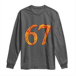 Fire Flame Number 67 Long Sleeve Shirt Funny Six Seven Gen Alpha Slang Meme Sports Team Jersey TS10 Dark Heather Print Your Wear