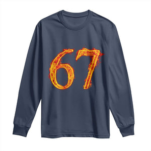Fire Flame Number 67 Long Sleeve Shirt Funny Six Seven Gen Alpha Slang Meme Sports Team Jersey TS10 Navy Print Your Wear