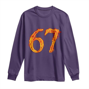 Fire Flame Number 67 Long Sleeve Shirt Funny Six Seven Gen Alpha Slang Meme Sports Team Jersey TS10 Purple Print Your Wear