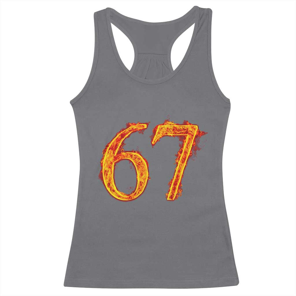 Fire Flame Number 67 Racerback Tank Top Funny Six Seven Gen Alpha Slang Meme Sports Team Jersey TS10 Charcoal Print Your Wear