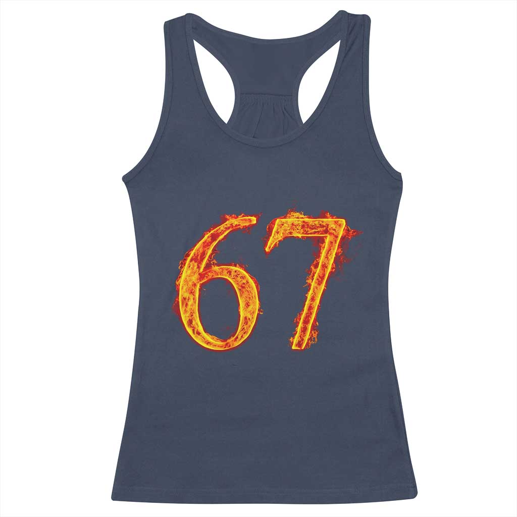 Fire Flame Number 67 Racerback Tank Top Funny Six Seven Gen Alpha Slang Meme Sports Team Jersey TS10 Navy Print Your Wear