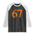 Fire Flame Number 67 Raglan Shirt Funny Six Seven Gen Alpha Slang Meme Sports Team Jersey TS10 Black White Print Your Wear