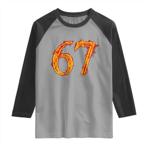 Fire Flame Number 67 Raglan Shirt Funny Six Seven Gen Alpha Slang Meme Sports Team Jersey TS10 Sport Gray Black Print Your Wear