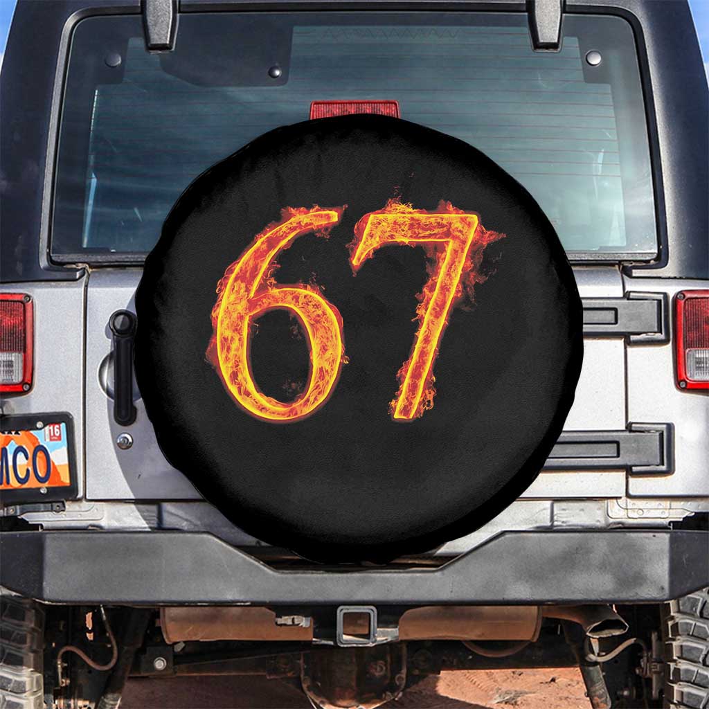 Fire Flame Number 67 Spare Tire Cover Funny Six Seven Gen Alpha Slang Meme Sports Team Jersey TS10 No hole Black Print Your Wear