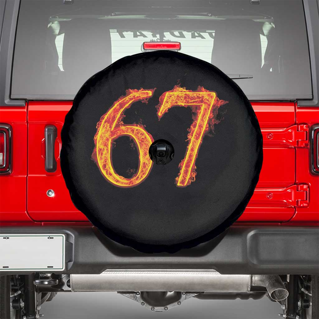 Fire Flame Number 67 Spare Tire Cover Funny Six Seven Gen Alpha Slang Meme Sports Team Jersey TS10 Black Print Your Wear