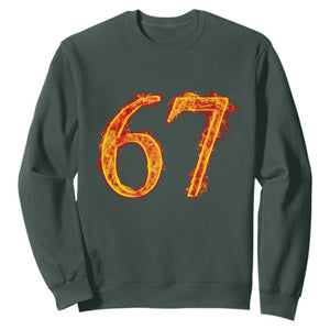 Fire Flame Number 67 Sweatshirt Funny Six Seven Gen Alpha Slang Meme Sports Team Jersey TS10 Dark Forest Green Print Your Wear