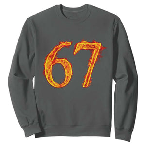 Fire Flame Number 67 Sweatshirt Funny Six Seven Gen Alpha Slang Meme Sports Team Jersey TS10 Dark Heather Print Your Wear