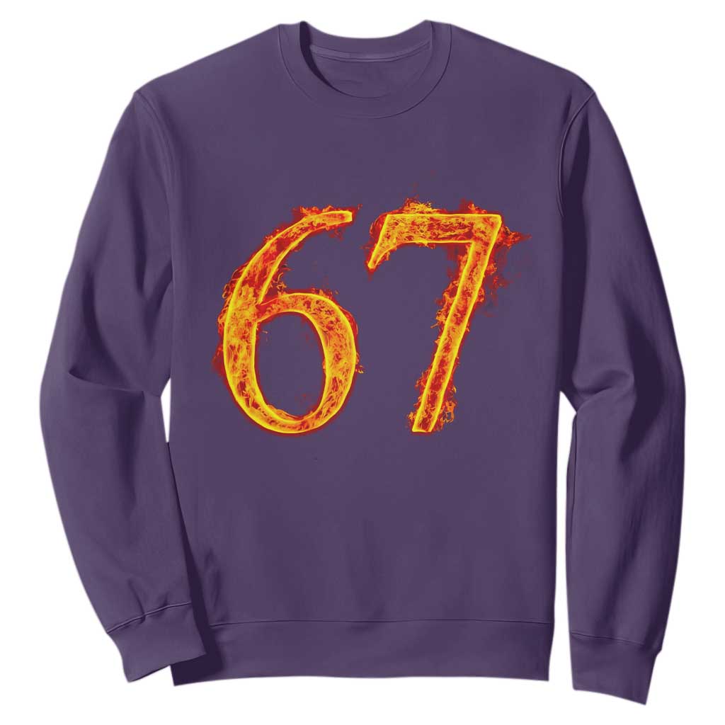 Fire Flame Number 67 Sweatshirt Funny Six Seven Gen Alpha Slang Meme Sports Team Jersey TS10 Purple Print Your Wear