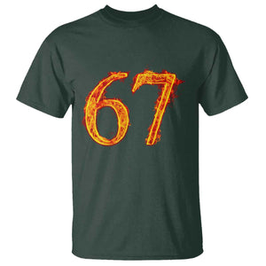 Fire Flame Number 67 T Shirt Funny Six Seven Gen Alpha Slang Meme Sports Team Jersey TS10 Dark Forest Green Print Your Wear