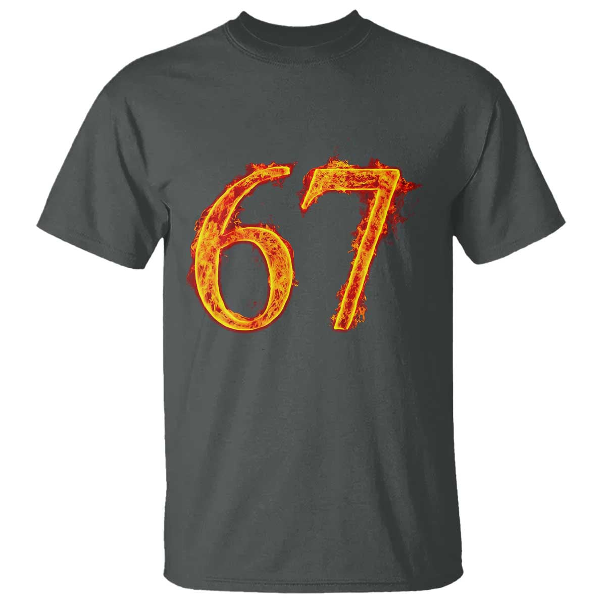 Fire Flame Number 67 T Shirt Funny Six Seven Gen Alpha Slang Meme Sports Team Jersey TS10 Dark Heather Print Your Wear