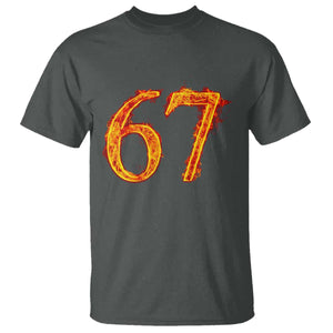 Fire Flame Number 67 T Shirt Funny Six Seven Gen Alpha Slang Meme Sports Team Jersey TS10 Dark Heather Print Your Wear