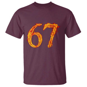 Fire Flame Number 67 T Shirt Funny Six Seven Gen Alpha Slang Meme Sports Team Jersey TS10 Maroon Print Your Wear