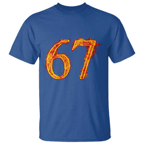 Fire Flame Number 67 T Shirt Funny Six Seven Gen Alpha Slang Meme Sports Team Jersey TS10 Royal Blue Print Your Wear