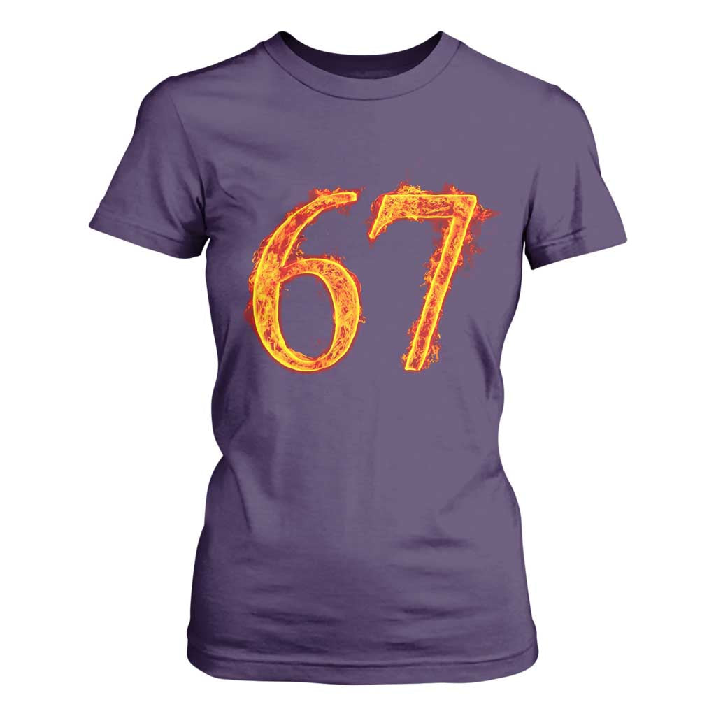 Fire Flame Number 67 T Shirt For Women Funny Six Seven Gen Alpha Slang Meme Sports Team Jersey TS10 Purple Print Your Wear