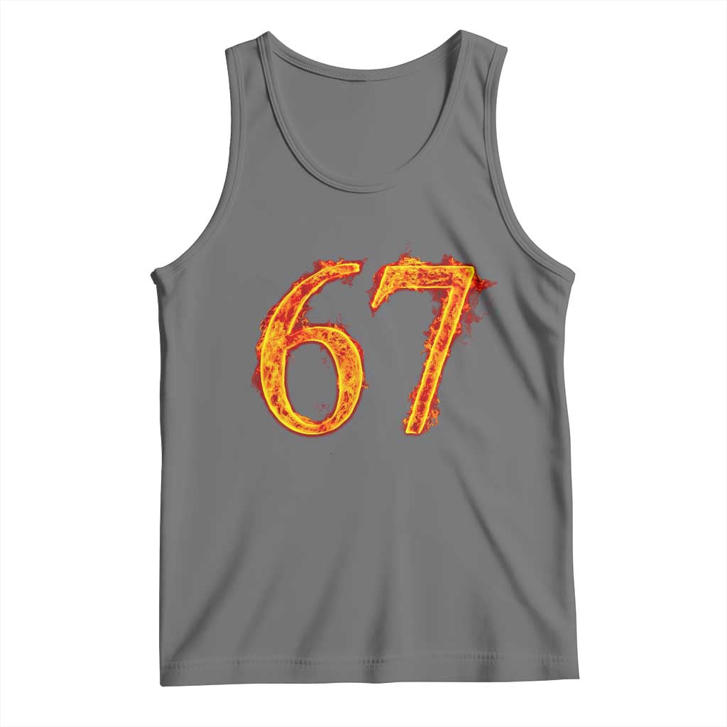 Fire Flame Number 67 Tank Top Funny Six Seven Gen Alpha Slang Meme Sports Team Jersey TS10 Black Heather Print Your Wear
