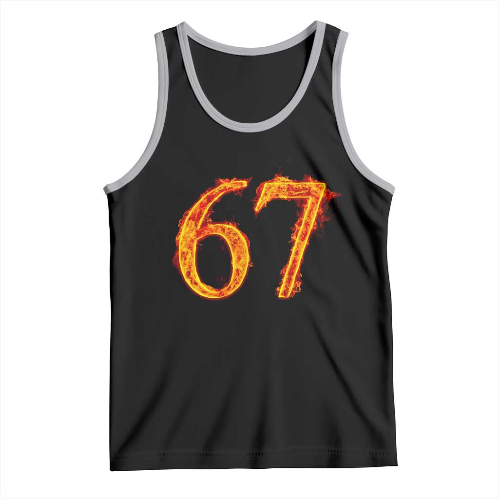 Fire Flame Number 67 Tank Top Funny Six Seven Gen Alpha Slang Meme Sports Team Jersey TS10 Black Athletic Heather Print Your Wear