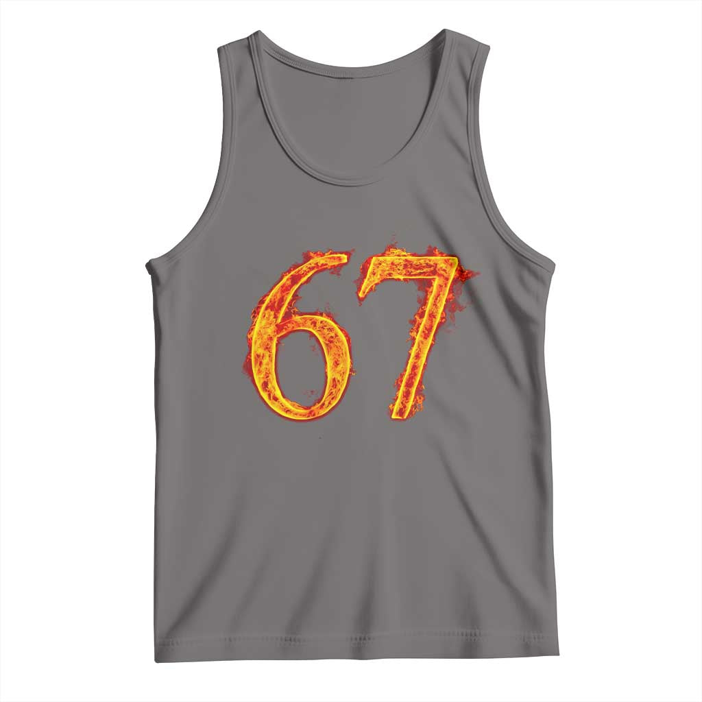 Fire Flame Number 67 Tank Top Funny Six Seven Gen Alpha Slang Meme Sports Team Jersey TS10 Deep Heather Print Your Wear
