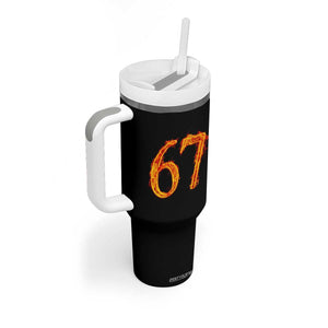 Fire Flame Number 67 Tumbler With Handle Funny Six Seven Gen Alpha Slang Meme Sports Team Jersey TS10 Print Your Wear