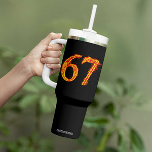 Fire Flame Number 67 Tumbler With Handle Funny Six Seven Gen Alpha Slang Meme Sports Team Jersey TS10 Print Your Wear