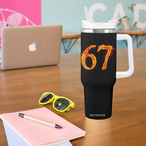 Fire Flame Number 67 Tumbler With Handle Funny Six Seven Gen Alpha Slang Meme Sports Team Jersey TS10 Print Your Wear