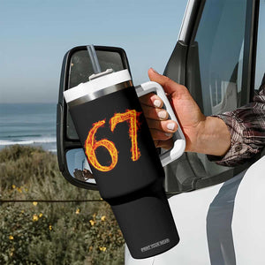 Fire Flame Number 67 Tumbler With Handle Funny Six Seven Gen Alpha Slang Meme Sports Team Jersey TS10 Print Your Wear