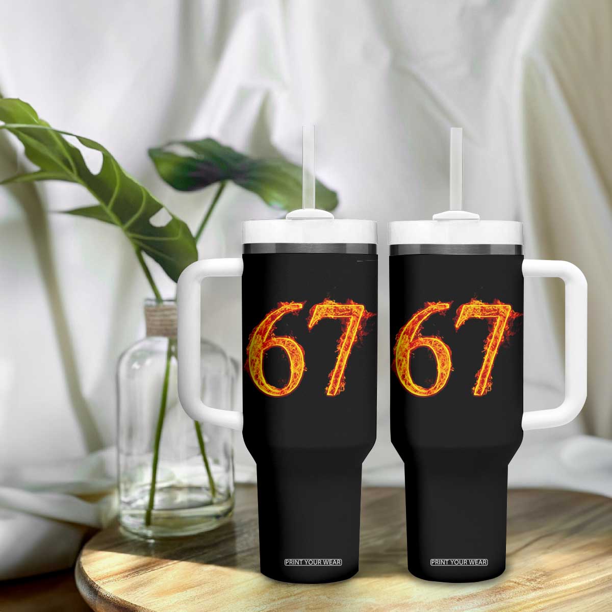 Fire Flame Number 67 Tumbler With Handle Funny Six Seven Gen Alpha Slang Meme Sports Team Jersey TS10 Print Your Wear