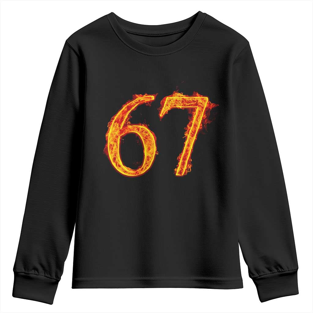 Fire Flame Number 67 Youth Sweatshirt Funny Six Seven Gen Alpha Slang Meme Sports Team Jersey TS10 Black Print Your Wear