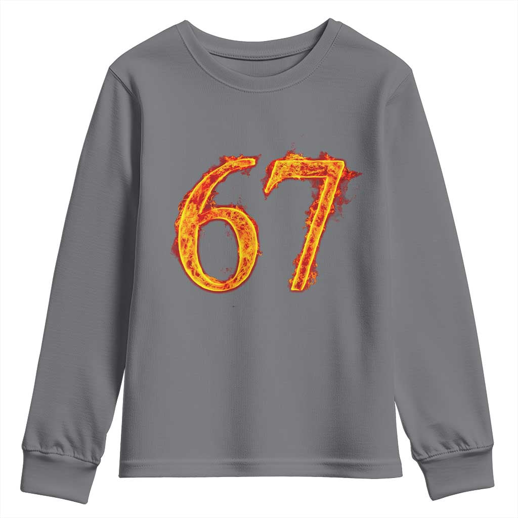 Fire Flame Number 67 Youth Sweatshirt Funny Six Seven Gen Alpha Slang Meme Sports Team Jersey TS10 Charcoal Print Your Wear