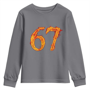 Fire Flame Number 67 Youth Sweatshirt Funny Six Seven Gen Alpha Slang Meme Sports Team Jersey TS10 Charcoal Print Your Wear