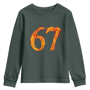 Fire Flame Number 67 Youth Sweatshirt Funny Six Seven Gen Alpha Slang Meme Sports Team Jersey TS10 Dark Forest Green Print Your Wear