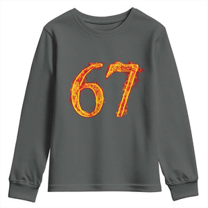 Fire Flame Number 67 Youth Sweatshirt Funny Six Seven Gen Alpha Slang Meme Sports Team Jersey TS10 Dark Heather Print Your Wear