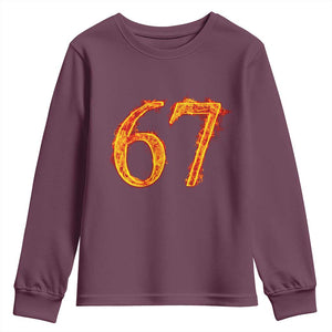 Fire Flame Number 67 Youth Sweatshirt Funny Six Seven Gen Alpha Slang Meme Sports Team Jersey TS10 Maroon Print Your Wear