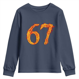 Fire Flame Number 67 Youth Sweatshirt Funny Six Seven Gen Alpha Slang Meme Sports Team Jersey TS10 Navy Print Your Wear