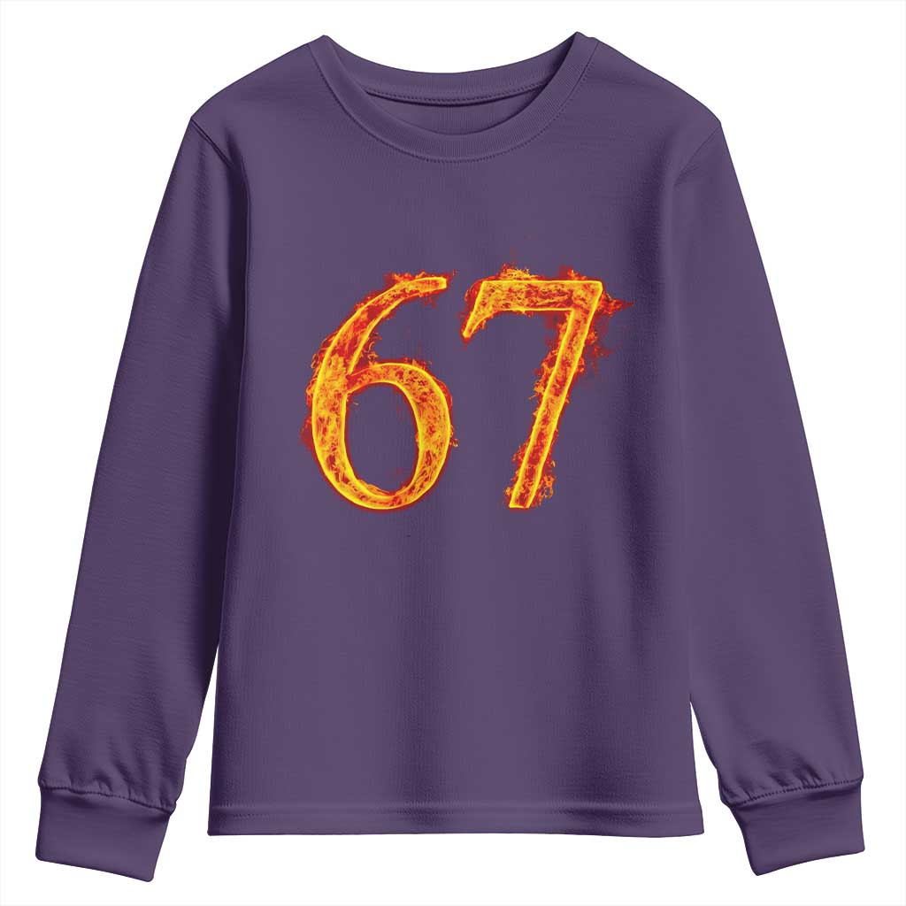 Fire Flame Number 67 Youth Sweatshirt Funny Six Seven Gen Alpha Slang Meme Sports Team Jersey TS10 Purple Print Your Wear