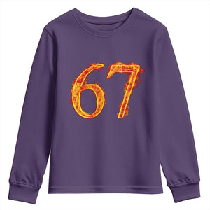 Fire Flame Number 67 Youth Sweatshirt Funny Six Seven Gen Alpha Slang Meme Sports Team Jersey TS10 Purple Print Your Wear