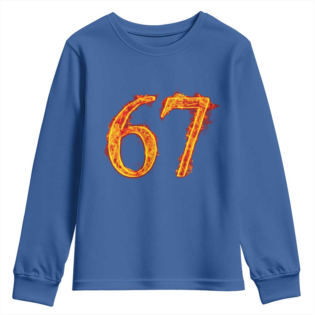 Fire Flame Number 67 Youth Sweatshirt Funny Six Seven Gen Alpha Slang Meme Sports Team Jersey TS10 Royal Blue Print Your Wear