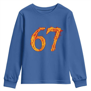 Fire Flame Number 67 Youth Sweatshirt Funny Six Seven Gen Alpha Slang Meme Sports Team Jersey TS10 Royal Blue Print Your Wear