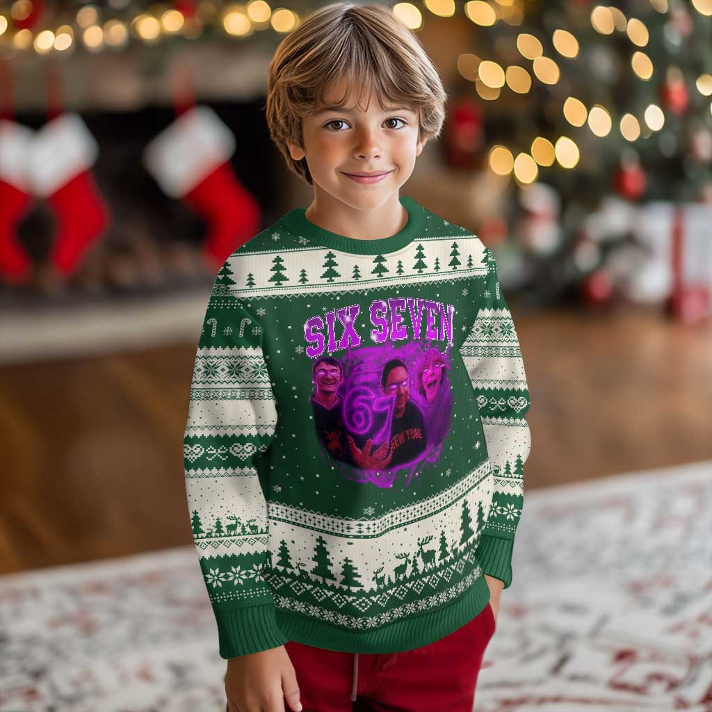 Funny Six Seven 6 7 Meme Ugly Christmas Sweater The Mason 67 Kid Bootleg Gen Alpha Slang TS10 Forest Green Beige Print Your Wear
