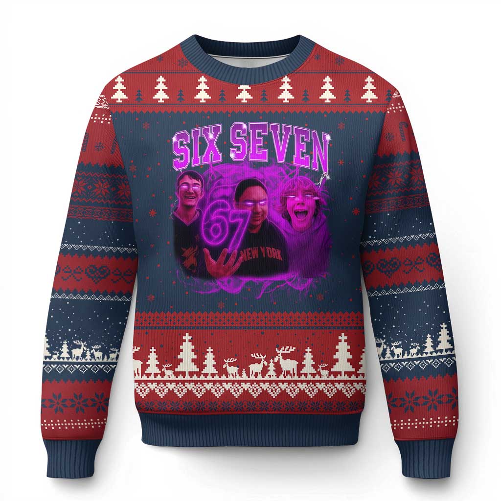 Funny Six Seven 6 7 Meme Ugly Christmas Sweater The Mason 67 Kid Bootleg Gen Alpha Slang TS10 Navy Red Print Your Wear