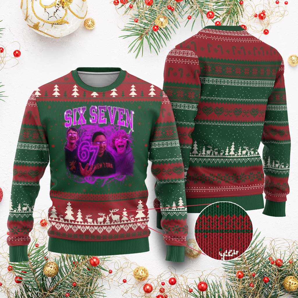 Funny Six Seven 6 7 Meme Ugly Christmas Sweater The Mason 67 Kid Bootleg Gen Alpha Slang TS10 Red Green Print Your Wear
