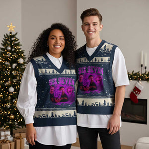 Funny Six Seven 6 7 Meme V-Neck Knit Sweater Vest The Mason 67 Kid Bootleg Gen Alpha Slang TS10 Navy Beige Print Your Wear