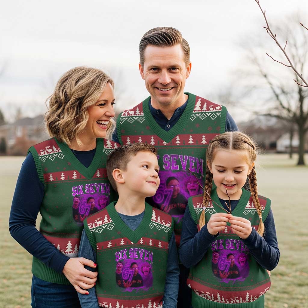 Funny Six Seven 6 7 Meme V-Neck Knit Sweater Vest The Mason 67 Kid Bootleg Gen Alpha Slang TS10 Red Green Print Your Wear