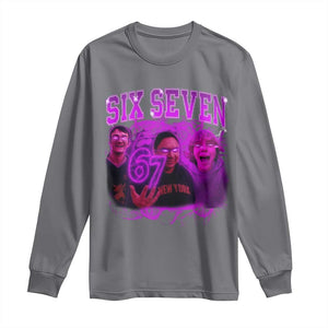 Funny Six Seven 6 7 Meme Long Sleeve Shirt The Mason 67 Kid Bootleg Gen Alpha Slang TS10 Charcoal Print Your Wear