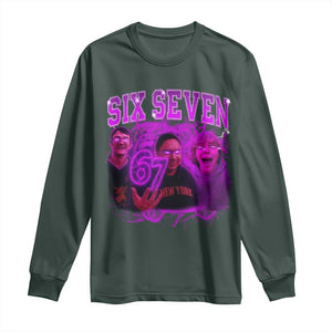 Funny Six Seven 6 7 Meme Long Sleeve Shirt The Mason 67 Kid Bootleg Gen Alpha Slang TS10 Dark Forest Green Print Your Wear
